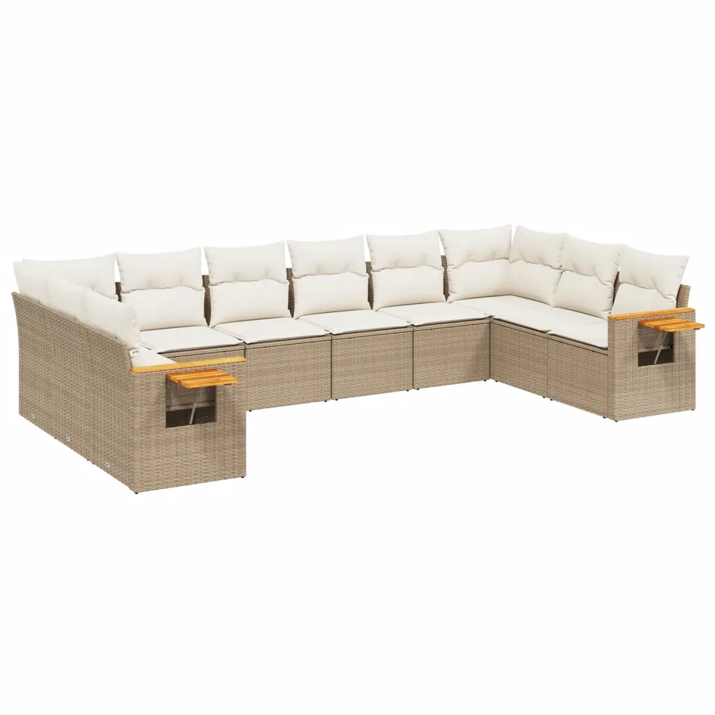 Set Divano da Giardino 10 pz con Cuscini Beige in Polyrattan 3227164