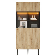 Vetrina con 2 ante e 10 vani; LED - per soggiorno - 80x35x180 cm - nero e naturale