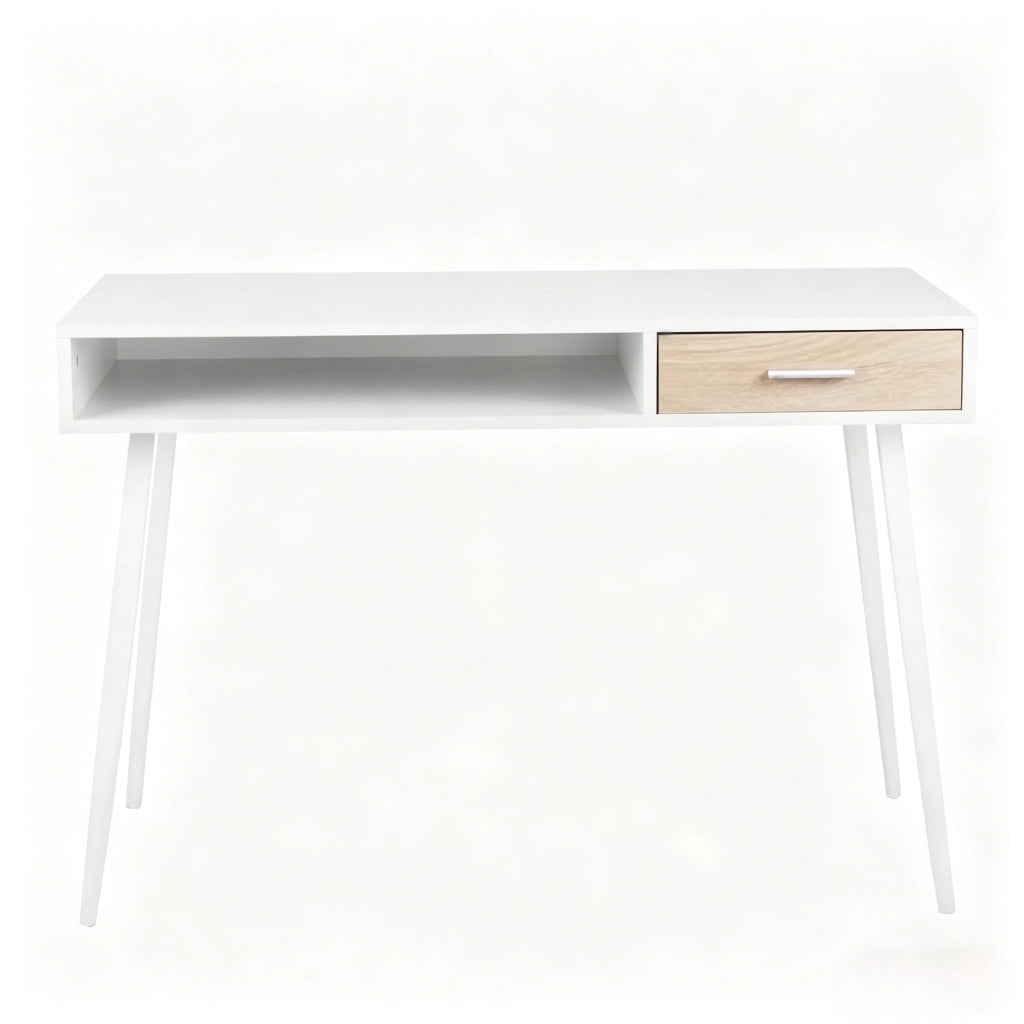 Scrivania computer con cassetto e ripiano, tavolo da lavoro bianco 110x50 cm