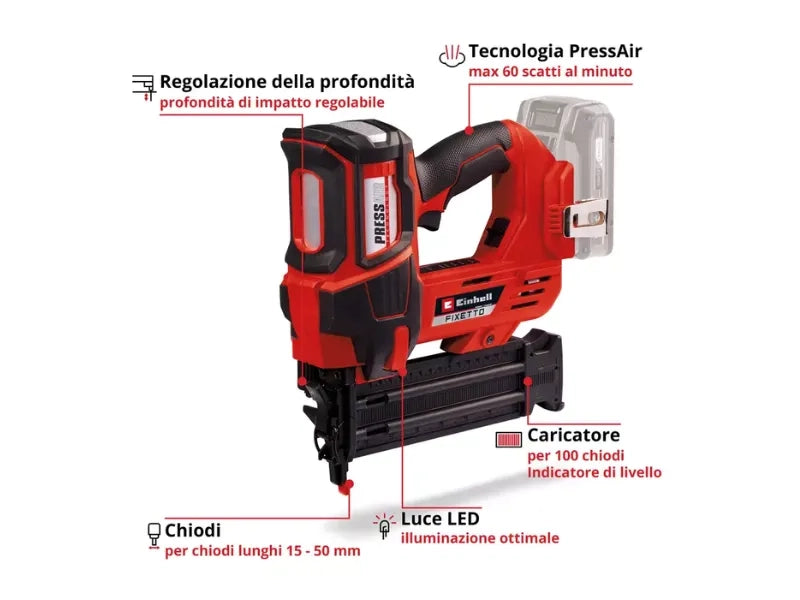 Chiodatrice a batteria Einhell FIXETTO 18/50 N Power X-Change 60 colpi/min LED