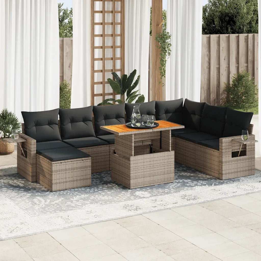 Set Divano da Giardino 9 pz con Cuscini Grigio in Polyrattan 3327189