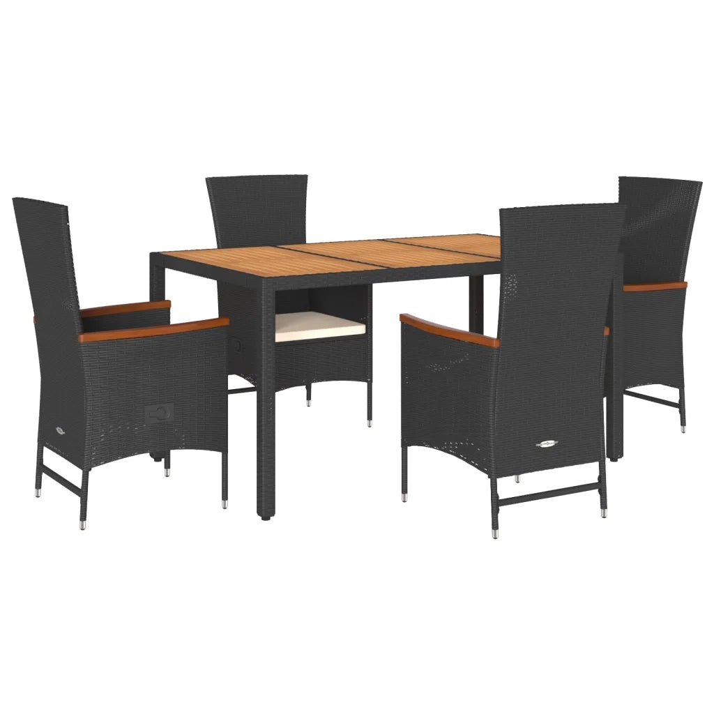 Set da Pranzo da Giardino 5 pz Nero con Cuscini in Polyrattan