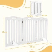 Cancellino per Cani Pieghevole a 3 Pannelli con 2 Supporti, in Legno Bianco, 155x30x61 cm
