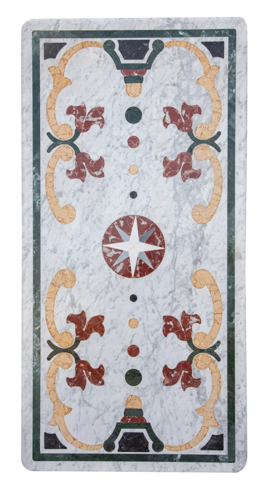 Biscottini PIANO TAVOLO RETTANGOLARE IN MARMO INTARSIATO Carrara dimensioni 180x90