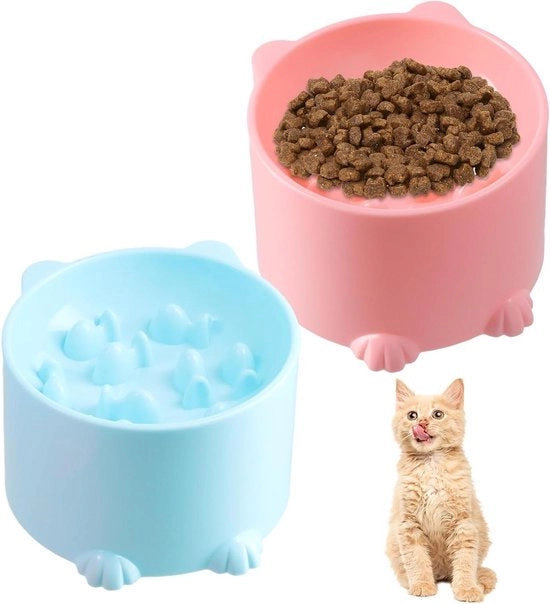 Set per gatto e piccolo cane con piatto anti-schizzo e piatto anti-slip per alimentazione lenta