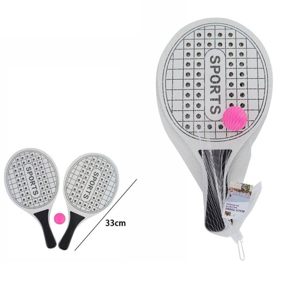 Trade Shop - Racchette Mare Traforate Con Pallina Racchettoni In Legno Beach Tennis Spiaggia -