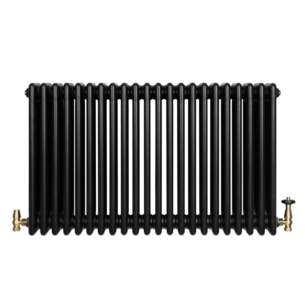 Radiatore Tradizionale 4 Colonne Orizzontale Riscaldamento Nero & Valvole 600x1010 mm