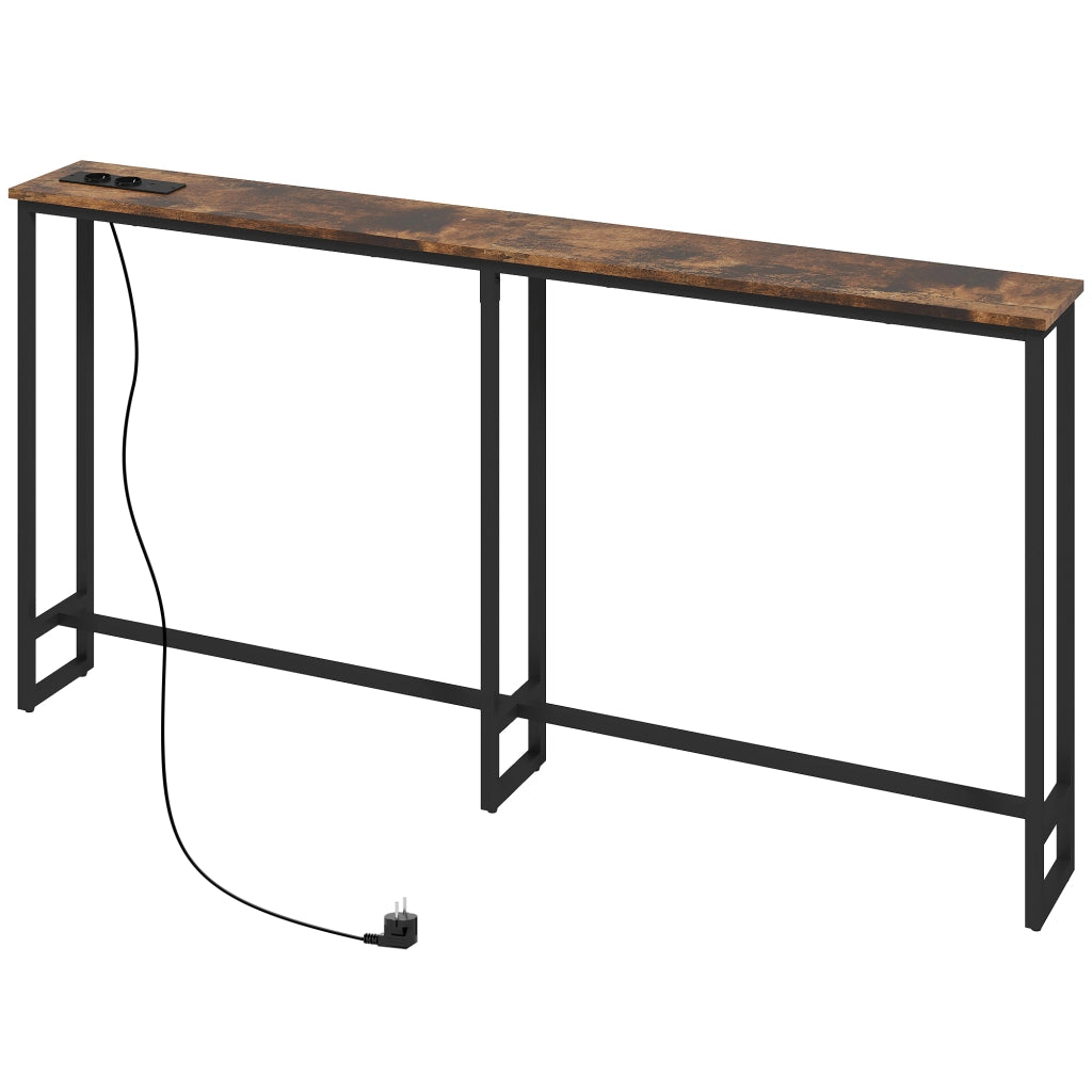 Tavolo console con stazione di ricarica ¨C Zephmum ¨C telaio in acciaio, marrone