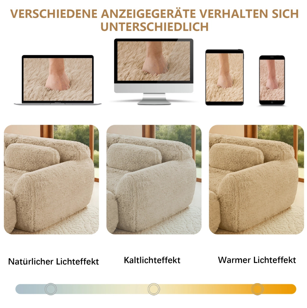 Divano angolare modulare 2 posti in tessuto peluche; 204x179x73 cm; Light Khaki
