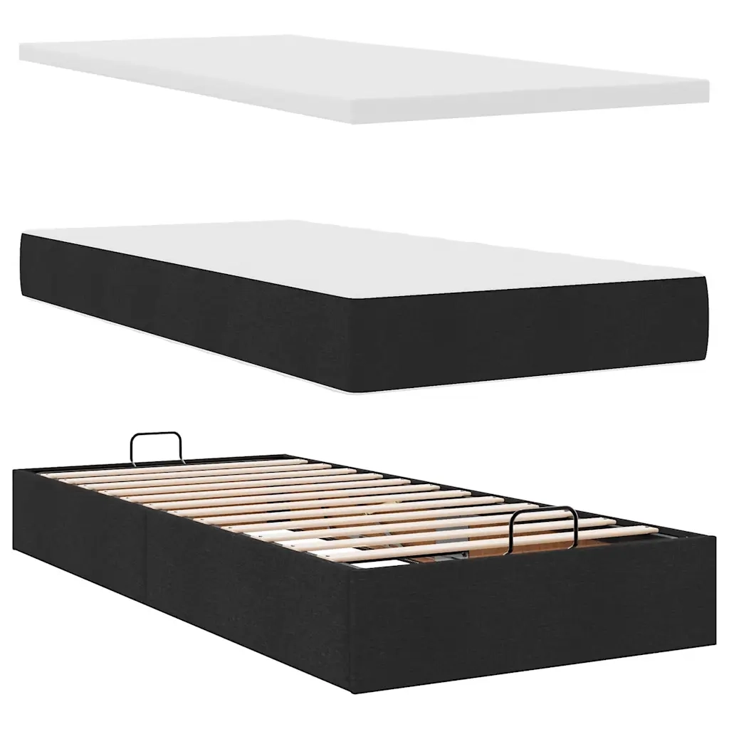 Struttura Letto Pouf con Materasso Nero 90x190 cm in Tessuto 3313287