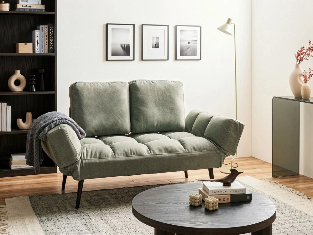 Divano letto 2 posti con rivestimento tessuto verde chiaro con Braccioli Regolabili stile Minimalista