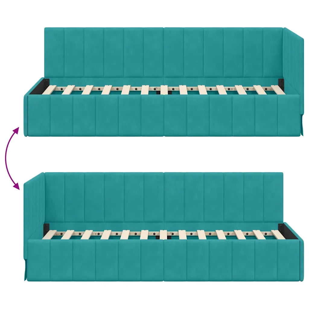 Cornice del letto ad angolo Turchese 80 cm x 200 cm Velluto 42016295
