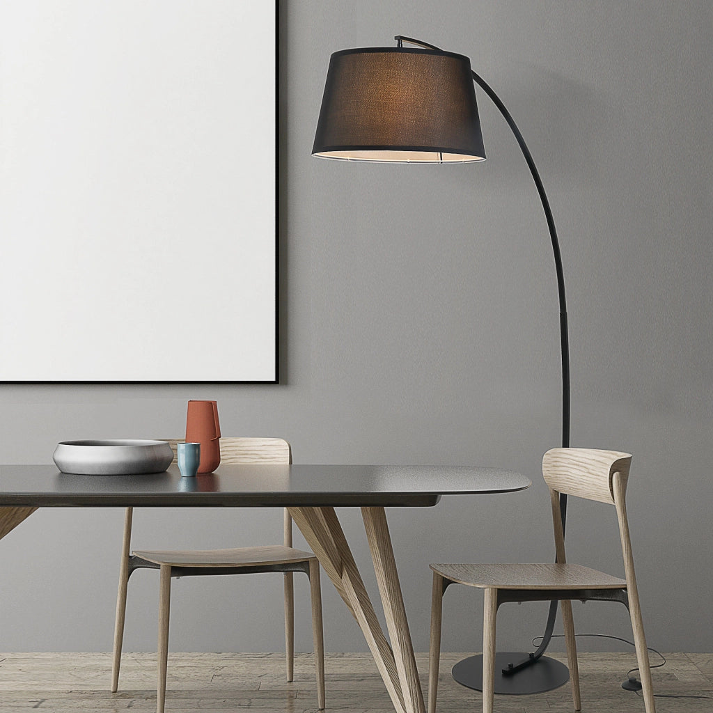 Lampada ad arco da terra ¨C Xylo ¨C metallo nero lino design moderno