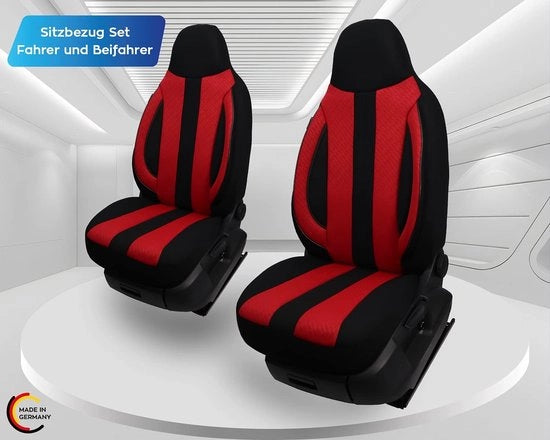 Pilota per sedili compatibili con Smart fortwo 451 per guidatori e passeggeri dal 2007-2014 / Set di coperture per sedili in nero/rosso, modello MD502