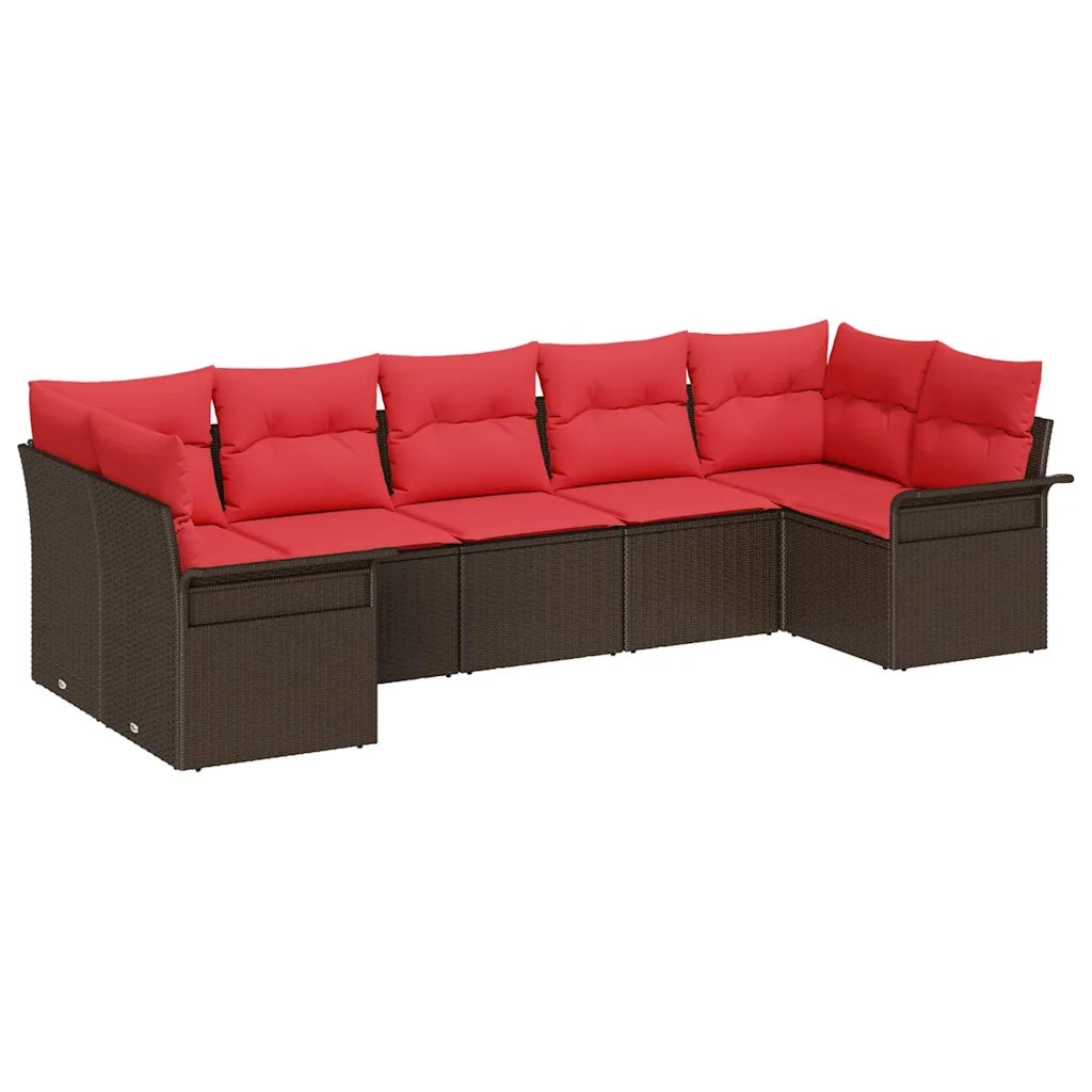 Set Divano da Giardino con cuscino 7 pcs Marrone Poly Rattan 3345514