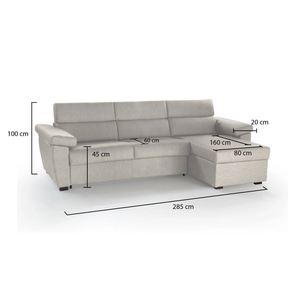 Ceto, Divano Fisso con Penisola Sfoderabile Made in Italy, 285x160 cm Beige