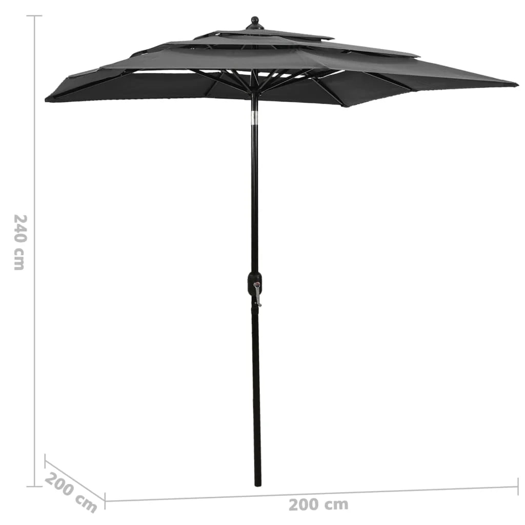 Ombrellone 3 livelli con palo in alluminio 2 x 2 m antracite 02_0008740