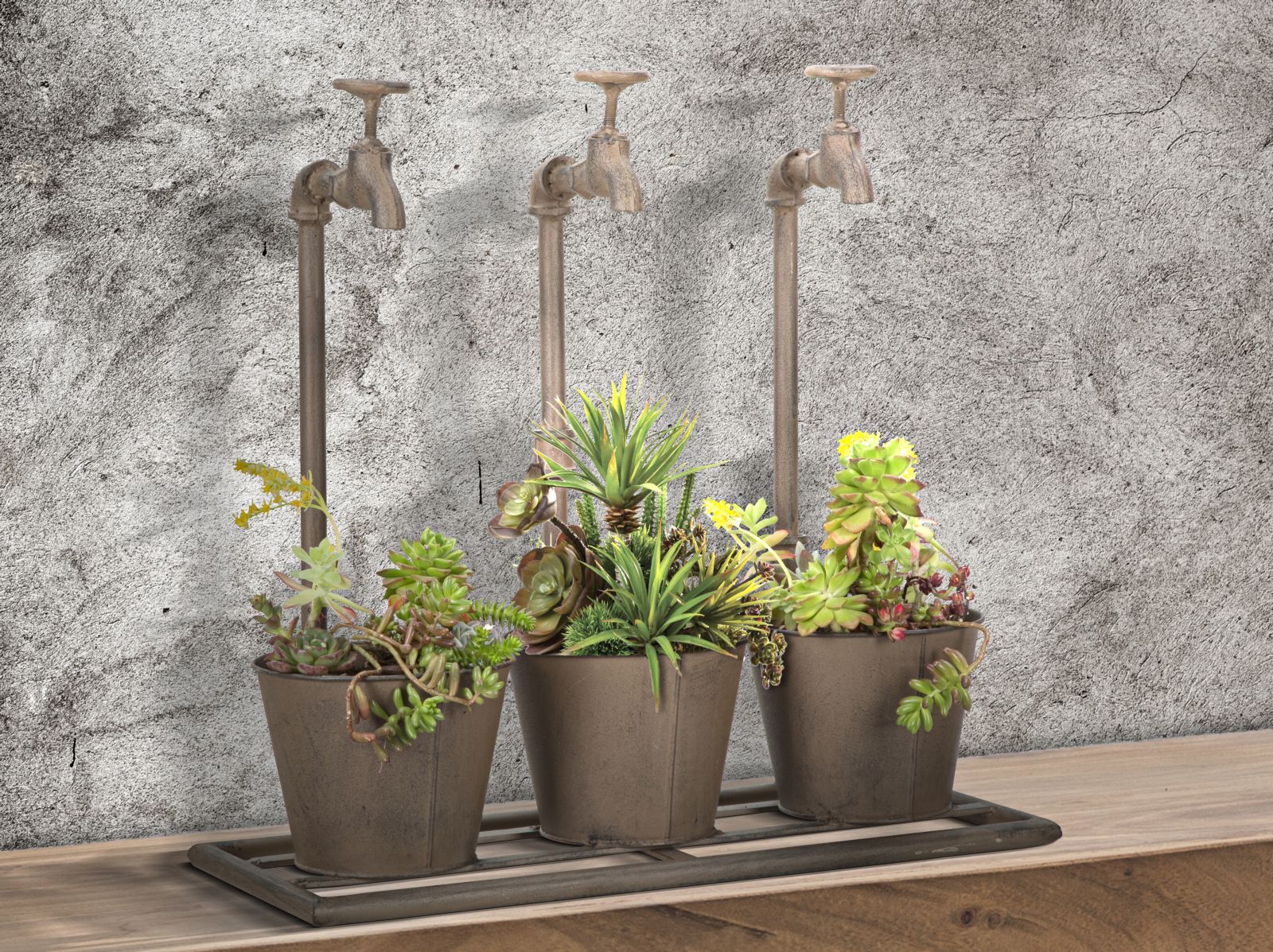 Vasetto Industry Triplo 49x19x48 cm in Ferro Marrone