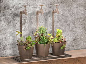 Vasetto Industry Triplo 49x19x48 cm in Ferro Marrone