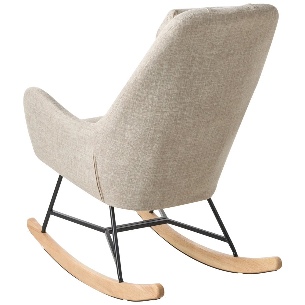 Sedia A Dondolo Tessuto Beige Gambe In Metallo Pattini In Legno Moderni