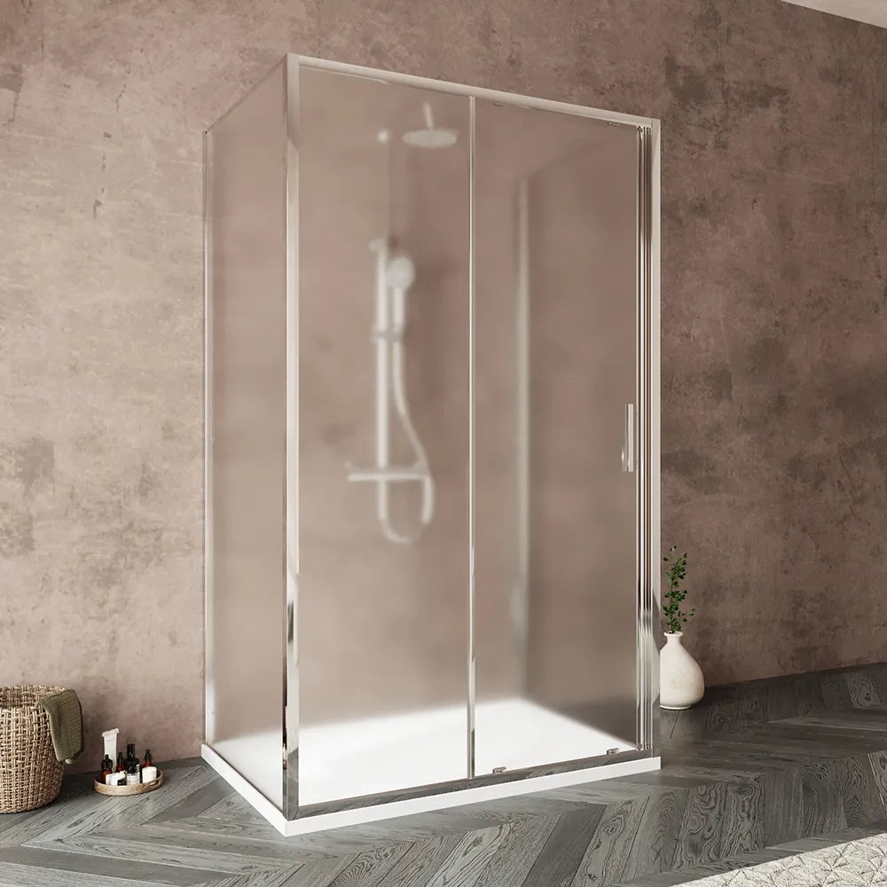 Box doccia tre lati 80x130x80cm con porta scorrevole profili cromati e vetro 6mm opaco h190 | Portofino