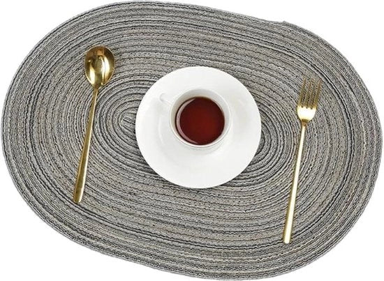 Set di 6 placemats ovale resistente al calore con superficie antiscivolo lavabile - 50 x 35 cm, colore grigio