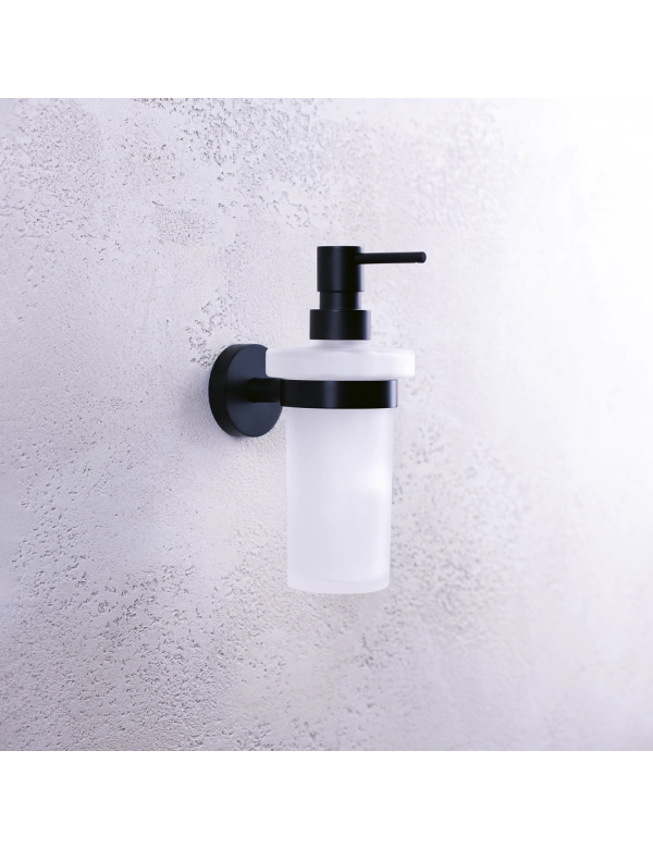 Dispenser sapone da parete DARK in ottone nero e vetro 19x13,3x8 cm /230ml