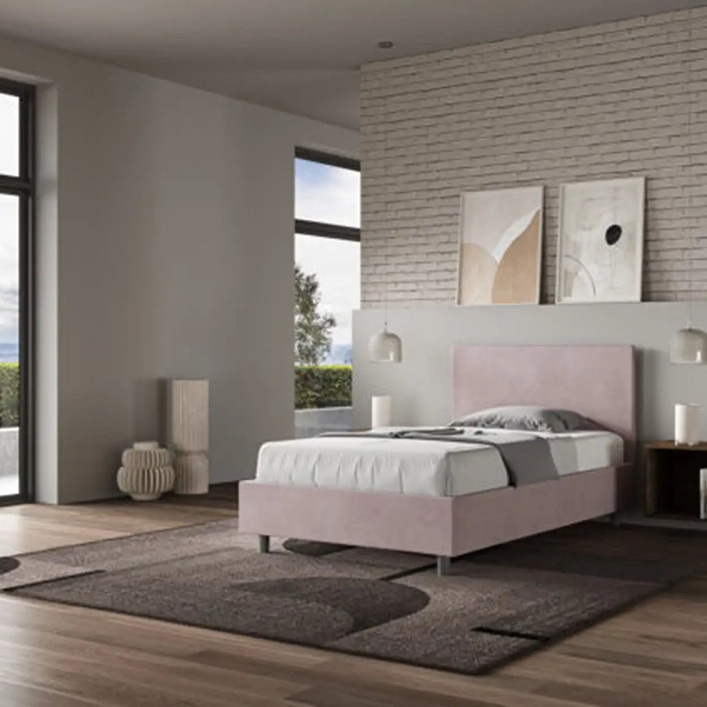 Letto una piazza e mezza con rete imbottito 120x190 microfibra glicine Adele