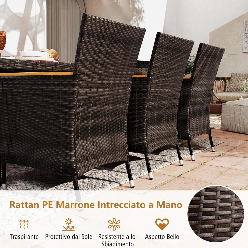 9 Pezzi Set di Mobili da Giardino, Set di Mobili in Rattan PE con Cuscini Rimovibili, 8 Sedie Impilabile e 1 Tavolo, per Giardino Piscina e Cortile