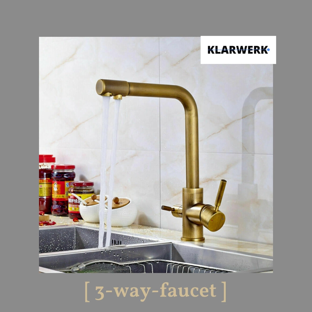 Felix |rubinetto a 3 vie in ottone dorato retrò per l'acqua potabile|osmosi vintage in acciaio inox la cucina|miscelatore - 360° filtro 3 connessioni