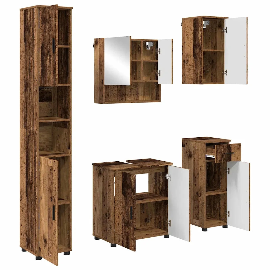 Set di mobili per il bagno con cassetto 5 pcs Legno vecchio 3393001