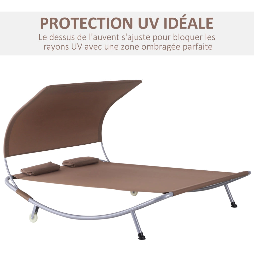 Letto da Giardino 2 Posti con Tetto Regolabile ¨C Zephmum ¨C Acero Epoxy Poliestere Marrone Scuro