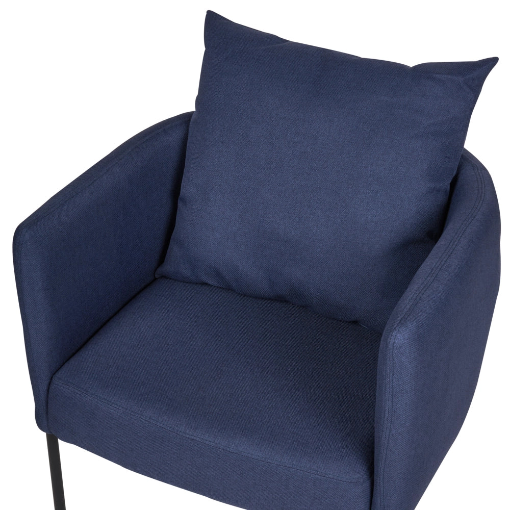 Poltrona in lino sintetico blu scuro con cuscino gambe in ferro nero stile retrò elegante