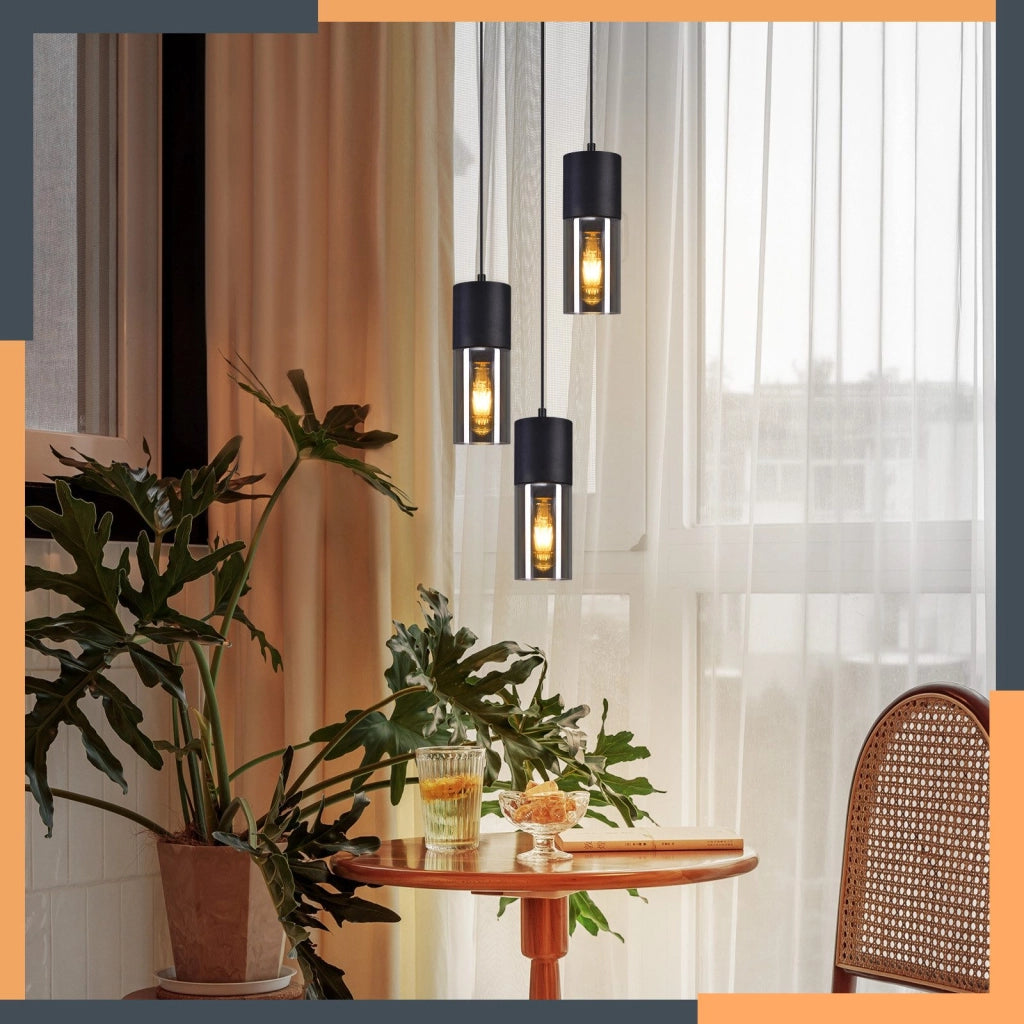 Lampada a sospensione ZMH Lampada a sospensione in vetro a 3 lampadine E27 LED Lampada a sospensione rotonda nera
