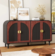 Credenza retrò 150 cm a 4 ante con frontali curvi e ripiani regolabili; nero/noce scuro