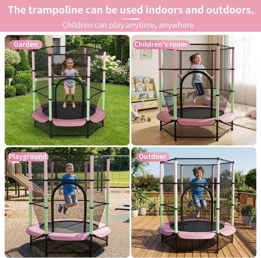 Trampolino Elastico Bambini, Tappeto Elastico Bambini Ø140 cm, Salterello bambini con Rete Sicurezza, Trampolino Giardino per Esterno e Interno, Max 50 kg, per Regali