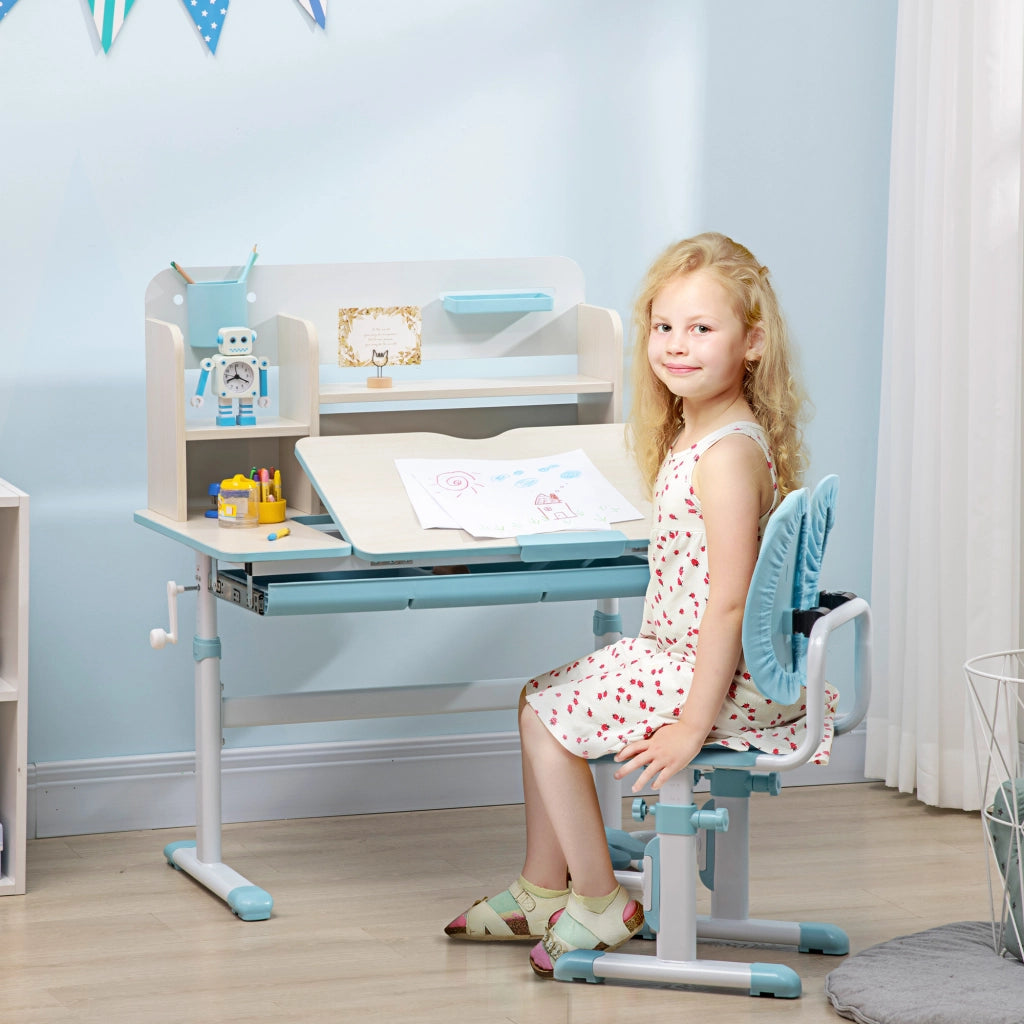 Scrivania Regolabile per Bambini con Sedia ¨C zephmum ¨C Azzurro, Legno e Metallo, 90x50x75 cm