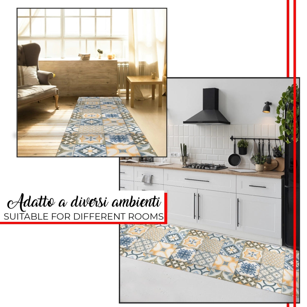 Tappeto Cucina Antimacchia 51x100 cm Stampa HD Alta Definizione Passatoia Gomma Moderna Maioliche