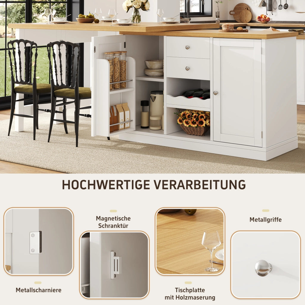TAVOLO Isola cucina allungabile 120-197 cm 360° MDF Bianco