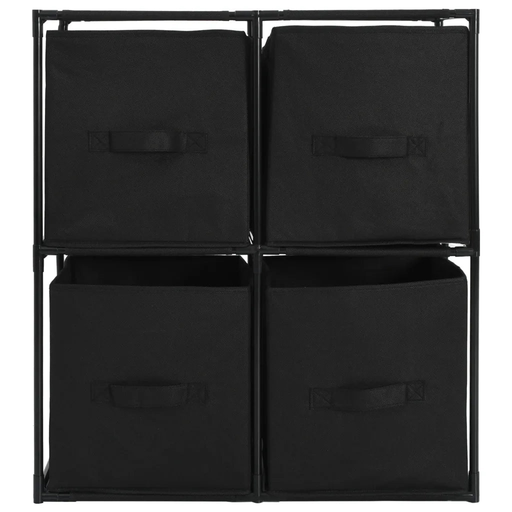 Armadietto con 4 Cesti in Tessuto Nero 63x30x71 cm Acciaio 282462