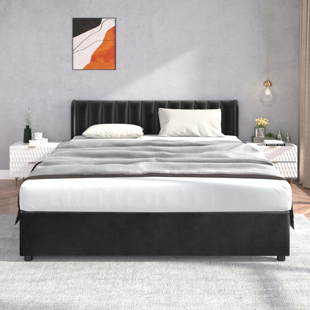 Letto imbottito 180x200 - Xylo - 2 cassetti nero velluto