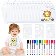 Pacchetto da 12 per la pittura, guanciali impermeabili per bambini, con 12 pennelli di stoffa, lavabili in lavatrice e 3 stencil, guanciali impermeabili per bambini per bambini maschi e femmine