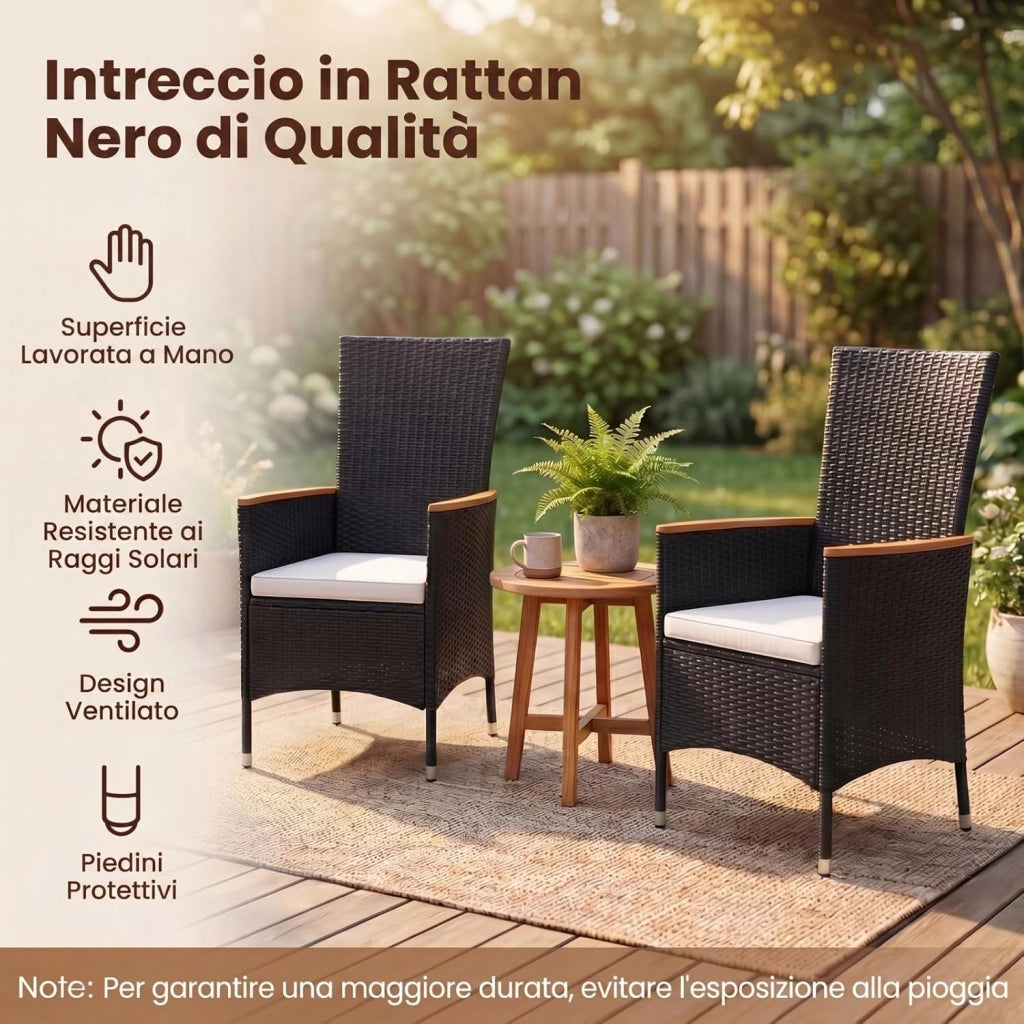 Sedie da Giardino in Ratten PE, Sedie da Esterno con Cuscino Moebido, Braccioli Curvi e Schienale Alto, Portata 180 kg, Poltrone da Esterno per Terrazza e Bordo Piscina, 58 X 62 X 107 CM (4)