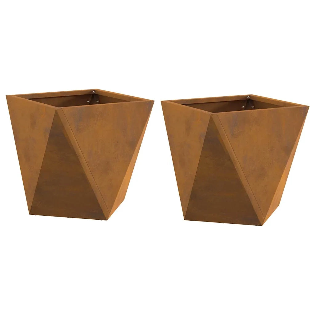 Set di 2 fioriere quadrate moderne 30 x 30 x 30 cm dal design pulito stile giardino realizzate in acciaio arrugginito 02_0053061