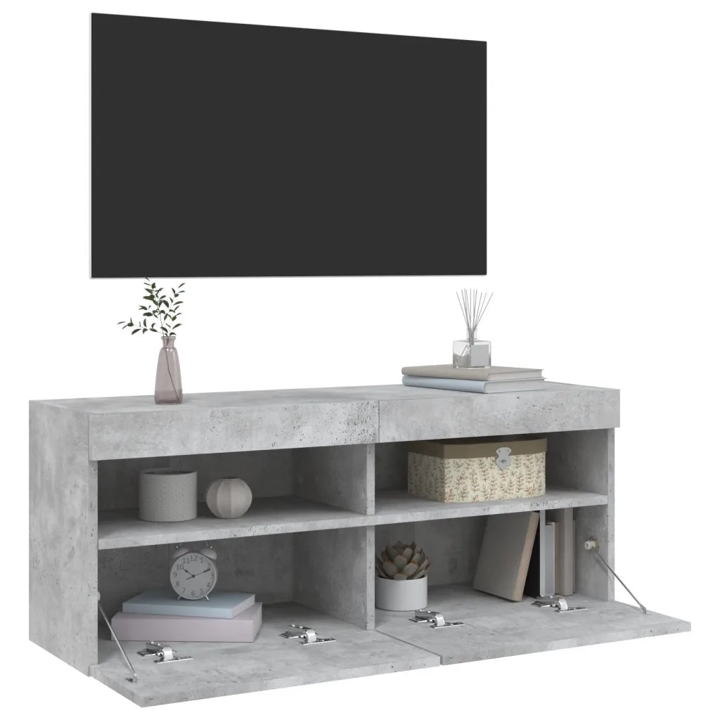 Mobile TV a Parete con Luci LED-Mobile TV a Muro Grigio Cemento 100x30x40 cm