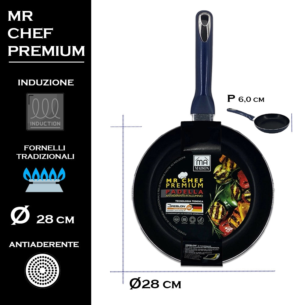 MA MAISON MR CHEF PREMIUM PADELLA CM.28 ANTIADERENTE IN ALLUMINIO CUCINA TRADIZIONALE E INDUZIONE