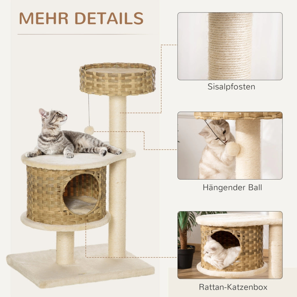 TIRAGRAFFI per gatti con cuccia in rattan PE, 55x47x95 cm, naturale