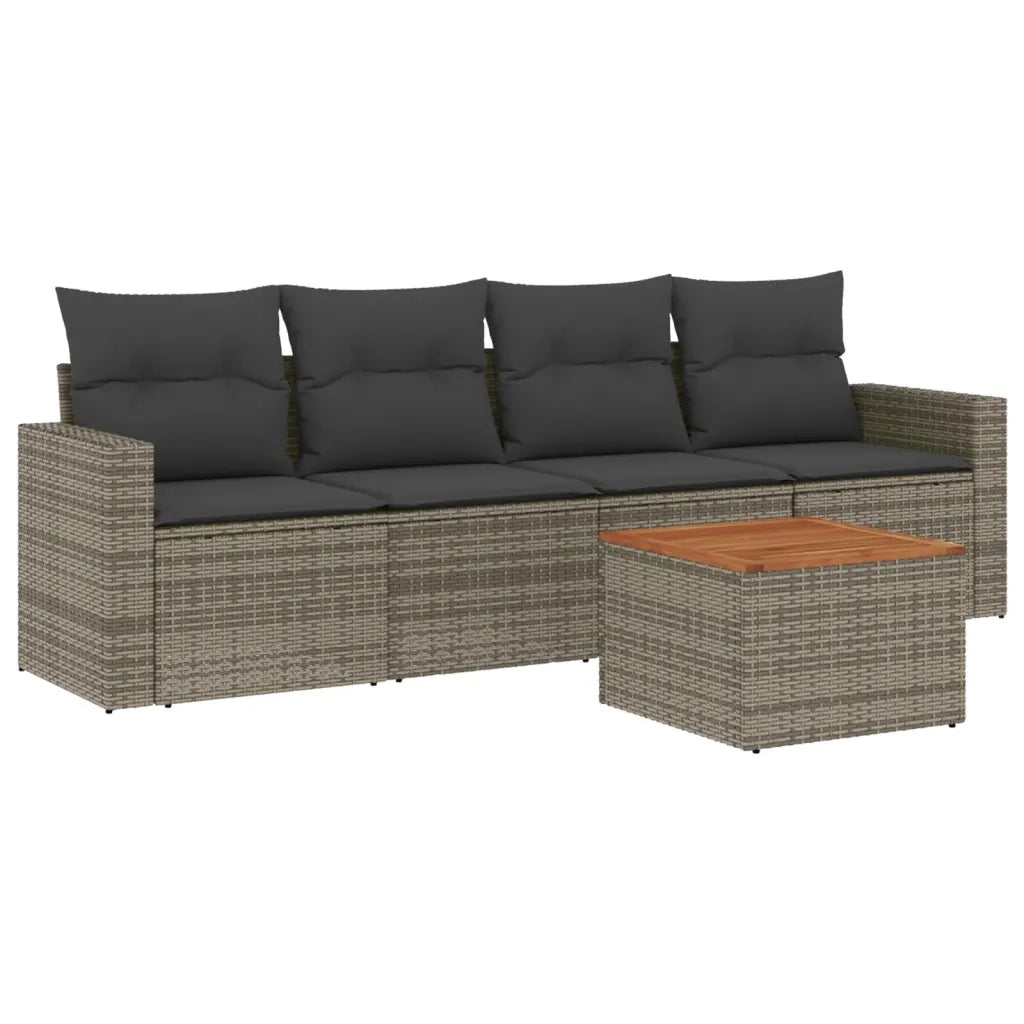 Set Divano da Giardino 5 pz | Set Salotto da Giardino con Cuscini Grigio in Polyrattan