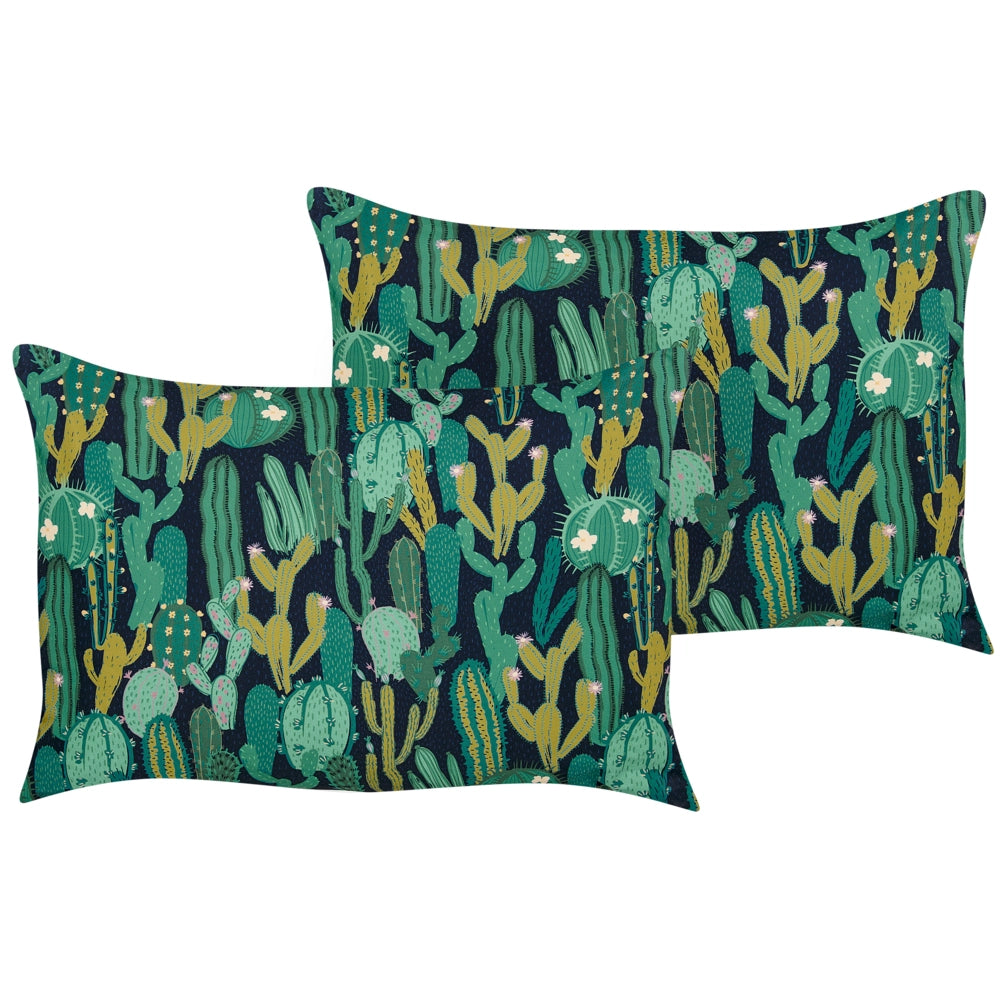 Set di 2 cuscini da giardino in poliestere verde con motivo a cactus 40 x 60 cm, rettangolari, moderni e resistenti all'acqua.