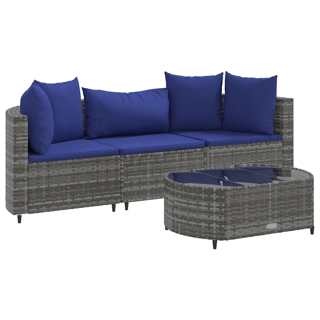 Set Divani da Giardino 4 pz | Set Salotto da Giardino con Cuscini in Polyrattan Grigio